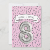 Invitation Balloon rose et gris Filles 8e anniversaire (Devant)