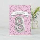 Invitation Balloon rose et gris Filles 8e anniversaire (Debout devant)