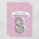 Invitation Balloon rose et gris Filles 8e anniversaire (Devant / Derrière)