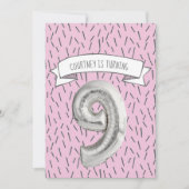 Invitation Balloon rose et gris Filles 9e fête d'anniversaire (Devant)