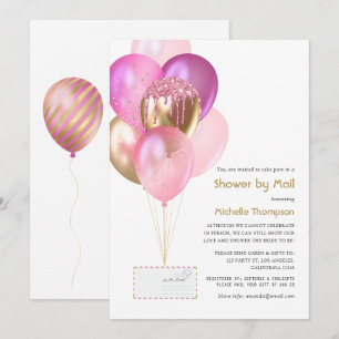 Invitation Balloon rose et or Baby ou Fête des mariées par co