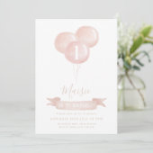 Invitation Balloon rose Filles 1er Anniversaire Fête Jolie (Debout devant)