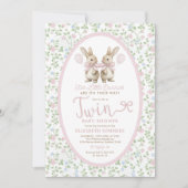 Invitation Balloon rose Floral Bunny Twin Baby shower fille j (Devant)