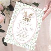 Invitation Balloon rose Floral Bunny Twin Baby shower fille j