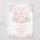 Invitation Balloon rose Floral Chérie bébé fille Douche (Devant)