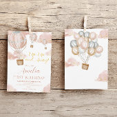 Invitation Balloon Rose Hot Air Fille Premier anniversaire