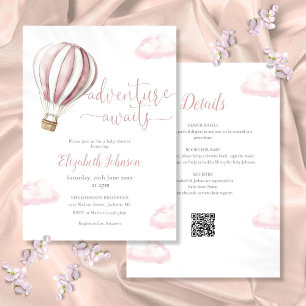 Invitation Balloon rose Hot Air Girl tout en un Baby shower