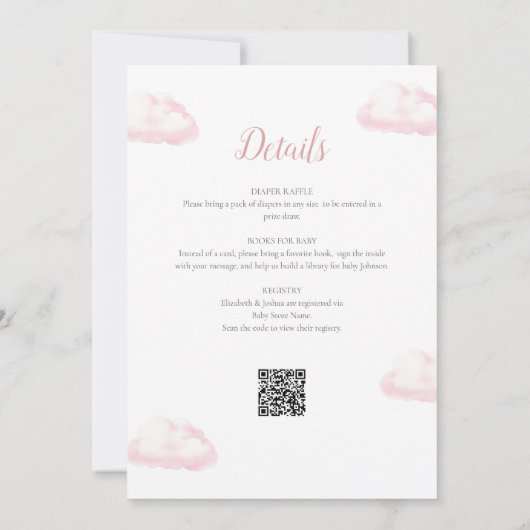 Invitation Balloon rose Hot Air Girl tout en un Baby shower (Dos)