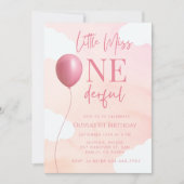 Invitation Balloon rose Little Miss Onederful 1er anniversair (Devant)