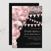 Invitation Balloon Rose noir Parties scintillant or n'importe (Devant / Derrière)