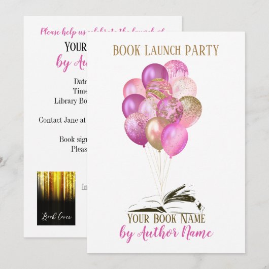 Invitation Balloon rose or à la fête de lancement (Devant / Derrière)