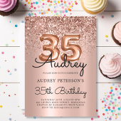 Invitation Balloon Rose Parties scintillant d'or 35e annivers