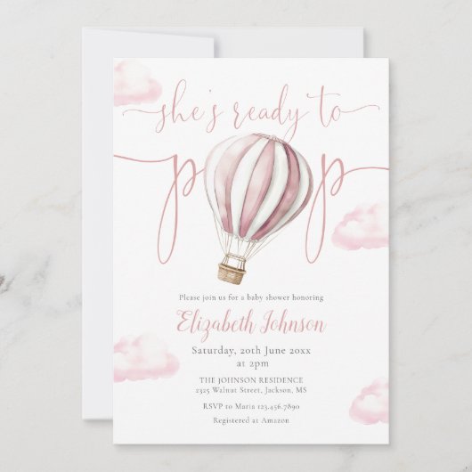 Invitation Balloon rose Pop Fille tout en un Baby shower (Devant)