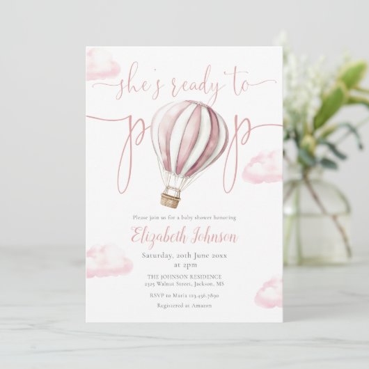 Invitation Balloon rose Pop Fille tout en un Baby shower (Debout devant)