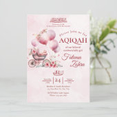 Invitation Balloon rose poussette bébé fille musulmane Aqiqah (Debout devant)