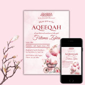 Invitation Balloon rose poussette bébé fille musulmane Aqiqah