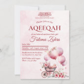 Invitation Balloon rose poussette bébé fille musulmane Aqiqah (Devant)