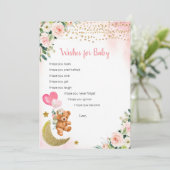 Invitation Balloon rose Teddy Bear Wives for Baby Game Card (Debout devant)