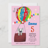 Invitation Balloon rose Whimsal à air chaud Chat Anniversaire (Devant)