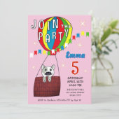 Invitation Balloon rose Whimsal à air chaud Chat Anniversaire (Debout devant)