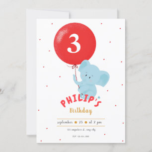 Invitation Balloon Rouge Et Anniversaire de enfant Illustré A