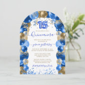Invitation Balloon Royal Blue Gold Sparkle Quinceañera (Debout devant)
