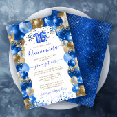Invitation Balloon Royal Blue Gold Sparkle Quinceañera