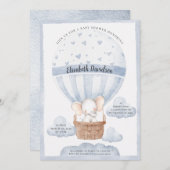 Invitation Balloon rustique Elephant Garçon Baby shower bleu (Devant / Derrière)