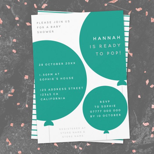 Invitation Balloon scandinave | Baby shower moderne vert