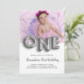 Invitation Balloon Texte Premier anniversaire Photo personnal (Debout devant)