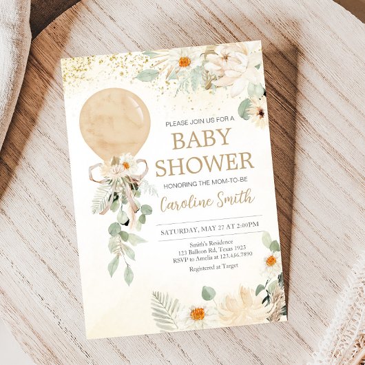 Invitation Balloon vert Baby shower neutre genre