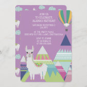 Invitation Balloon violet Alpaca Petite fille Anniversaire (Devant / Derrière)