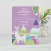 Invitation Balloon violet Alpaca Petite fille Anniversaire (Debout devant)