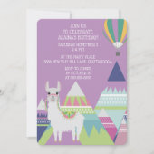 Invitation Balloon violet Alpaca Petite fille Anniversaire (Devant)
