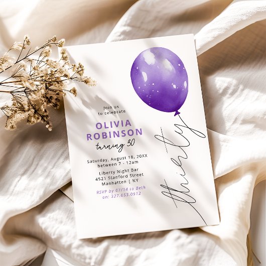 Invitation Balloon violet tendance 30e anniversaire