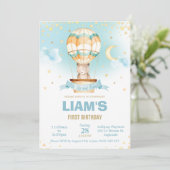 Invitation Balloon Whimsal Hot Air Teddy Bear Boy Anniversair (Debout devant)