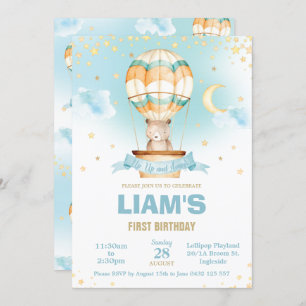 Invitation Balloon Whimsal Hot Air Teddy Bear Boy Anniversair