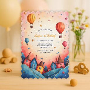 Invitation Balloon Whimsical Hot Air 1er anniversaire