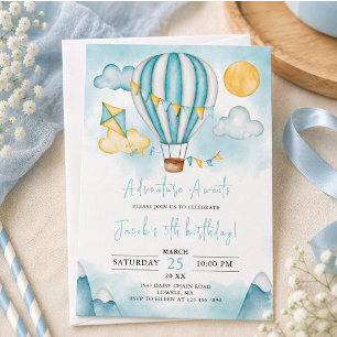 Invitation Balloons à Air Chaud Aquarelle Enfant 5ème Anniver