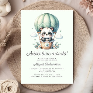Invitation Balloons à Air Chaud Panda Mignon Vert Menthe Baby