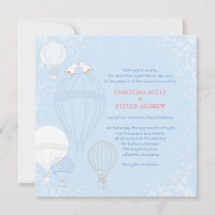 Invitation Balloons à air chaud Ressort bébé Mariage bleu