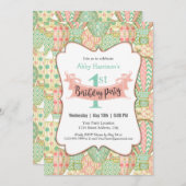 Invitation Balloons à air chaud rose et Aqua Anniversaire (Devant / Derrière)