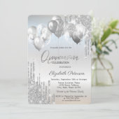 Invitation Balloons à paillettes argentées de style chic (Debout devant)