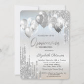 Invitation Balloons à paillettes argentées de style chic (Devant)