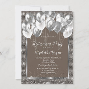 Invitation Balloons à paillettes cadre argenté Marron Retrait