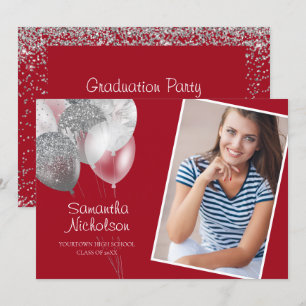 Invitation Balloons à paillettes rouges et argentées Fête de