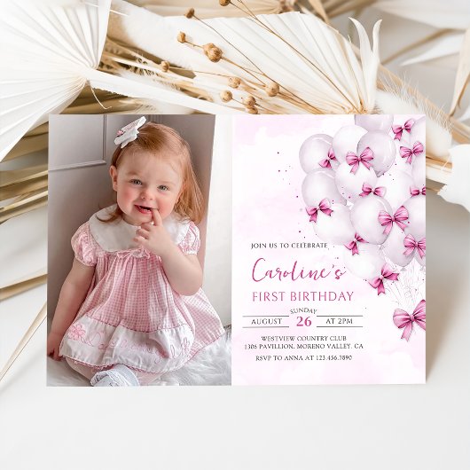 Invitation Balloons à vaches roses Anniversaire Photo Invitat