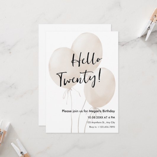 Invitation Balloons anniversaire minimaliste (Devant/Arrière en situation)