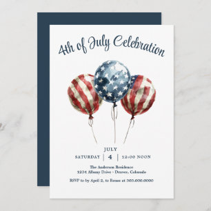 Invitation Balloons Aquarelle 4 juillet Célébration