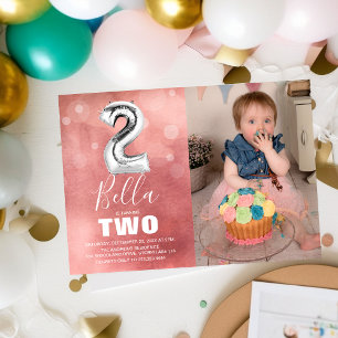 Invitation Balloons Argent 2e Anniversaire Fête Photo Rose